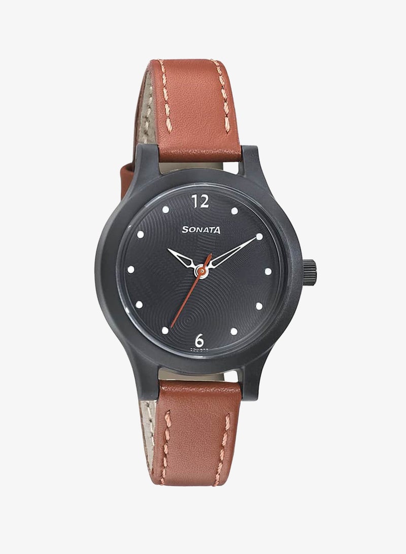 Sonata Women's Analog Round Shape Leather Wrist Watch 87030PL04 - 38.1 Mm - Image 1