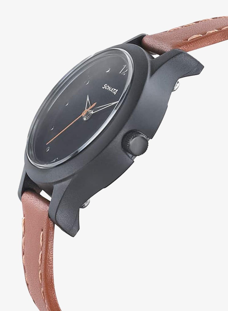 Sonata Women's Analog Round Shape Leather Wrist Watch 87030PL04 - 38.1 Mm - Image 3
