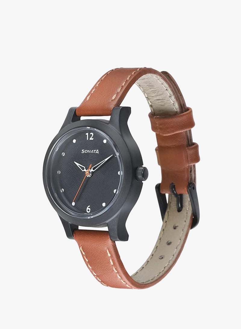 Sonata Women's Analog Round Shape Leather Wrist Watch 87030PL04 - 38.1 Mm - Image 2