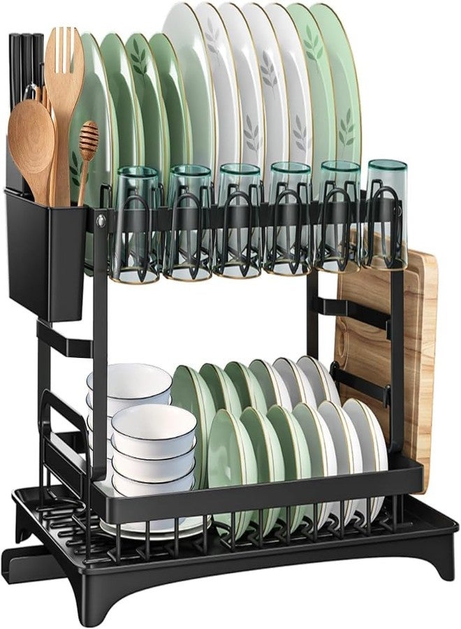 Glaceon Dish Drying Rack, 2-Tier Space Saving Dish Drying Stand for Kitchen Counter,Metal Dish Drainer with Cups Holder for Dishes, Knives, Spoons,Forks - Image 1