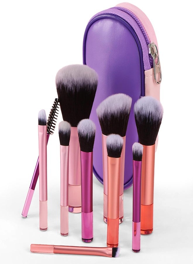 Kingtree Travel Makeup Brush Set, 10Pcs Mini Makeup Brushes with Pouch Portable ON THE GO Makeup Brushes Travel Set, Easy-taken Full Complete Function Cosmetic Brushes for Flawless Makeup Looks - Image 1
