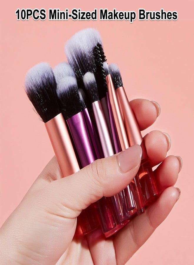 Kingtree Travel Makeup Brush Set, 10Pcs Mini Makeup Brushes with Pouch Portable ON THE GO Makeup Brushes Travel Set, Easy-taken Full Complete Function Cosmetic Brushes for Flawless Makeup Looks - Image 3
