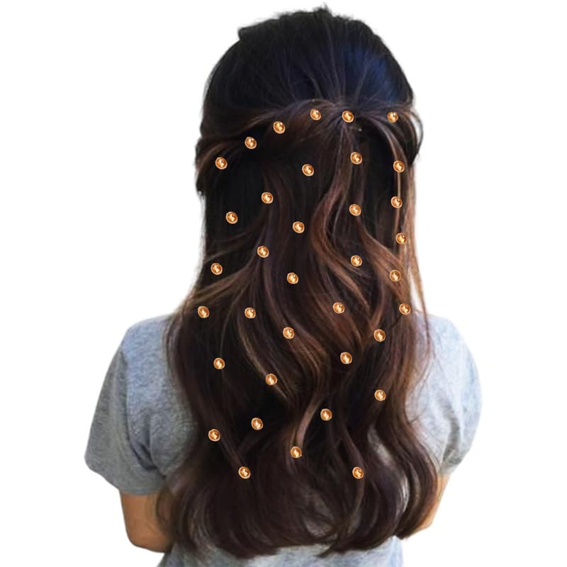 Hair Flare Copper Charm Elevate Your Look with PinFree Hair Stickers 36 Round Pieces per Pack2814Golden - Image 1