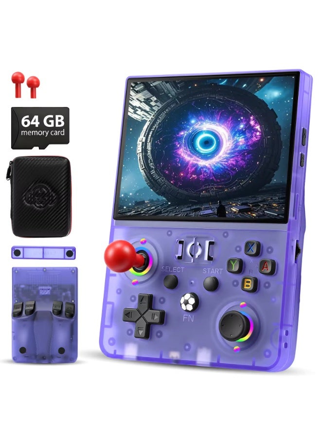 R36MAX 2 Retro Handheld Game Console 4.5 Inch IPS Screen Portable Gaming Device Linux System 64GB Classic Arcade Pocket Video Game Player Purple - Image 1