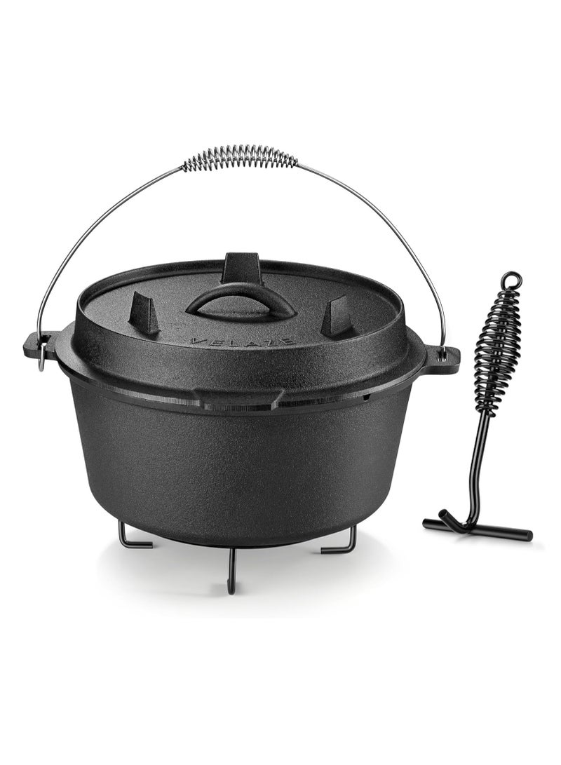 Arabest 10QT Camping Dutch Oven, Pre-Seasoned Cast Iron Camp Dutch Oven Pot with Lid, for Use in the Oven, on the Stove, Grill, or over the Campfire - Metal Handle, Lid Lifter, and Stand Support - Image 1