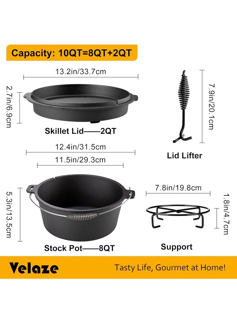 Arabest 10QT Camping Dutch Oven, Pre-Seasoned Cast Iron Camp Dutch Oven Pot with Lid, for Use in the Oven, on the Stove, Grill, or over the Campfire - Metal Handle, Lid Lifter, and Stand Support - Image 4