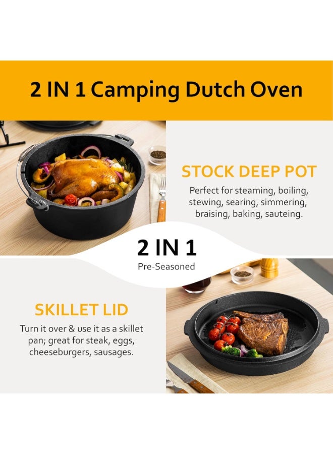 Arabest 10QT Camping Dutch Oven, Pre-Seasoned Cast Iron Camp Dutch Oven Pot with Lid, for Use in the Oven, on the Stove, Grill, or over the Campfire - Metal Handle, Lid Lifter, and Stand Support - Image 5