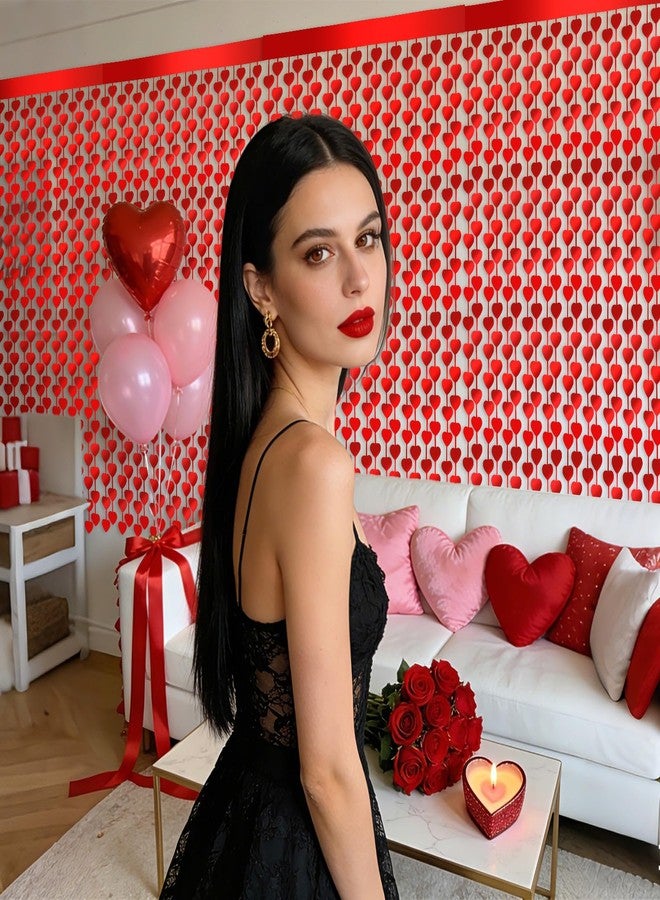 Jaciya Valentines Backdrop 4 Pack Valentine's Day Decorations Red Heart Foil Curtain Backdrop for Wedding Anniversary Birthday - Image 4
