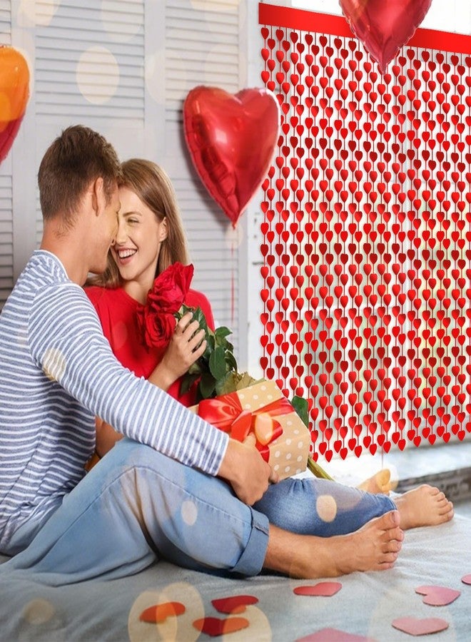 Jaciya Valentines Backdrop 4 Pack Valentine's Day Decorations Red Heart Foil Curtain Backdrop for Wedding Anniversary Birthday - Image 3
