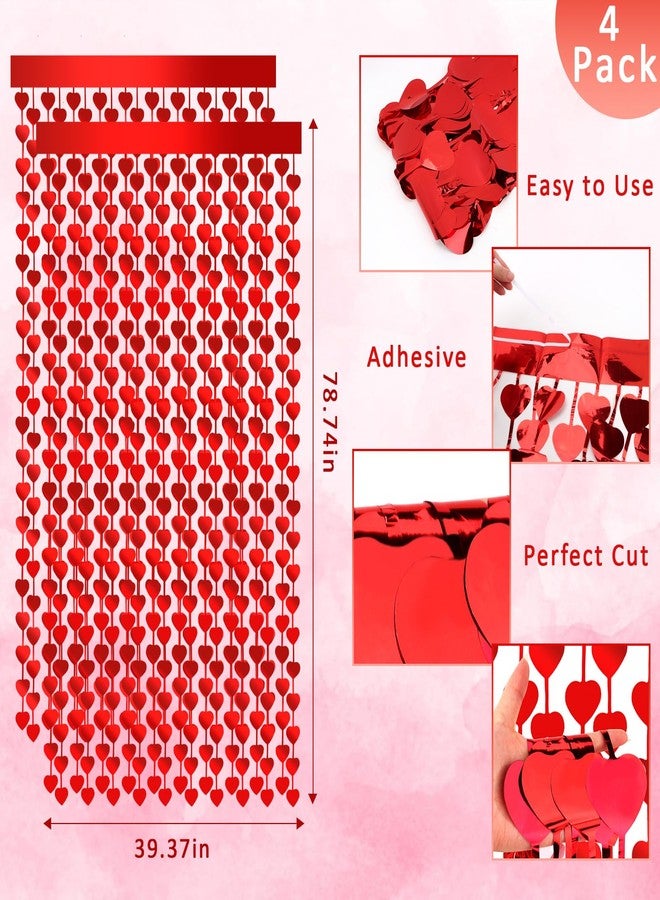 Jaciya Valentines Backdrop 4 Pack Valentine's Day Decorations Red Heart Foil Curtain Backdrop for Wedding Anniversary Birthday - Image 5
