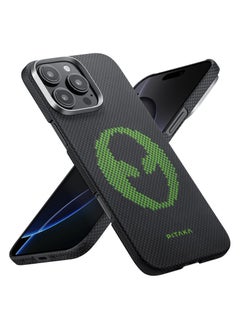 PITAKA pitaka for iPhone 16 Pro Max Case Compatible with MagSafe, Thin & Light Case iPhone 16 Pro Max with a Caseless Feel, Glow in The Dark, 1500D Aramid Fiber Woven Luminous Tactile Woven Case - Alien  - Image 1