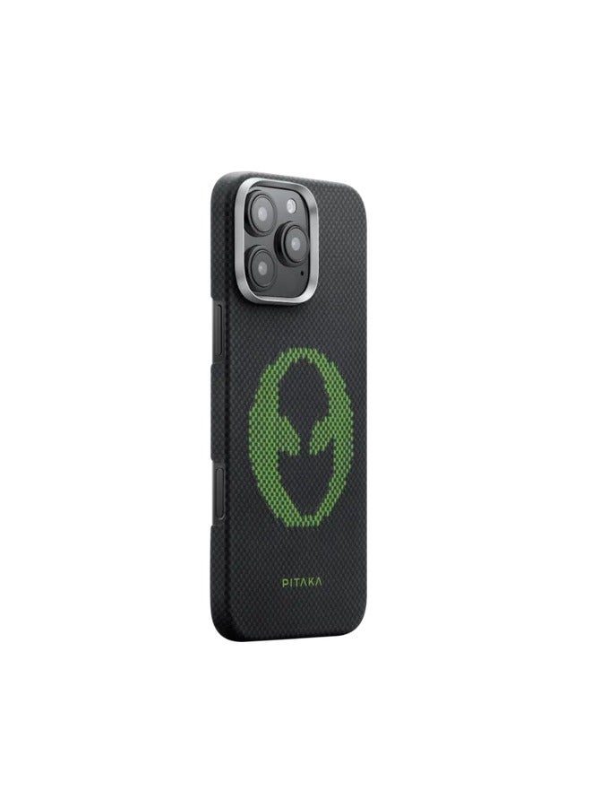 PITAKA pitaka for iPhone 16 Pro Max Case Compatible with MagSafe, Thin & Light Case iPhone 16 Pro Max with a Caseless Feel, Glow in The Dark, 1500D Aramid Fiber Woven Luminous Tactile Woven Case - Alien  - Image 3
