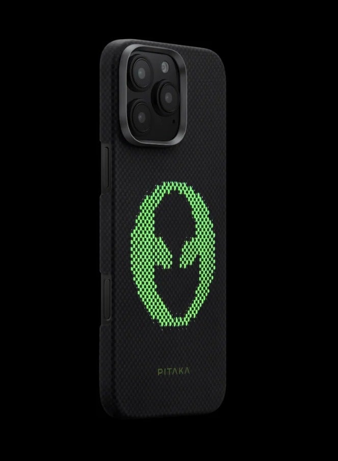 PITAKA pitaka for iPhone 16 Pro Max Case Compatible with MagSafe, Thin & Light Case iPhone 16 Pro Max with a Caseless Feel, Glow in The Dark, 1500D Aramid Fiber Woven Luminous Tactile Woven Case - Alien  - Image 4