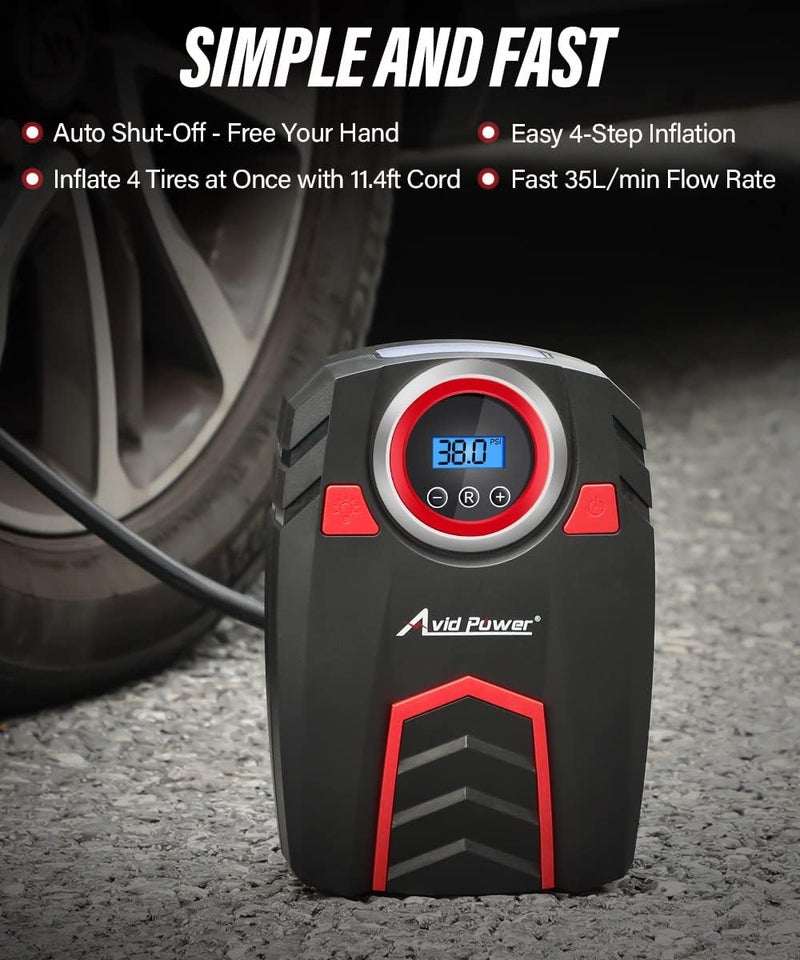 Avid Power 12V DC Air Compressor with Digital Pressure Gauge and LED Light - Image 2