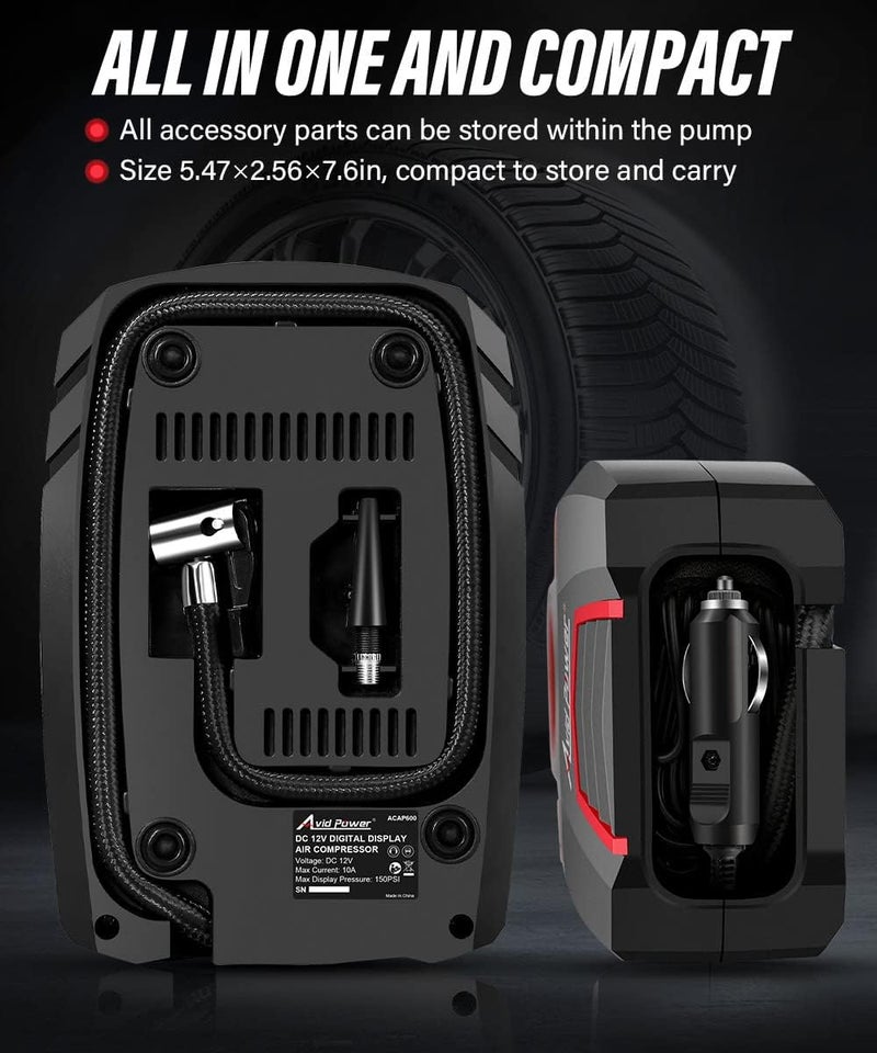 Avid Power 12V DC Air Compressor with Digital Pressure Gauge and LED Light - Image 4