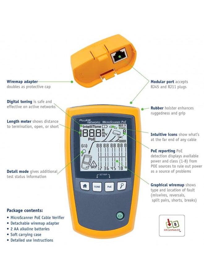 Fluke Networks - 5018508 MS-POE MicroScanner Copper Cable Verifier and PoE tester for RJ-45 Category 5-6A Ethernet Cables, Identifies Supplied Class 0-8 Power from Ethernet PSE Devices - pzsku/ZA4E5ACFF0C9B9AEB52FFZ/45/_/1731077788/a2b608b7-edbd-4be9-a24e-e2277ce0ee74