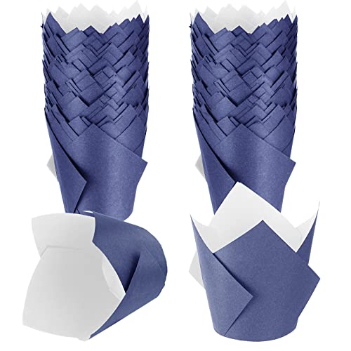 Jutom Jutom 200 Pack Tulip Cupcake Liners Paper Baking Cups Greaseproof Muffin Liners Grease Resistant Cupcake Wrappers for Weddings Birthday Cake Balls Muffins Candy Jelly PartyDark Blue 