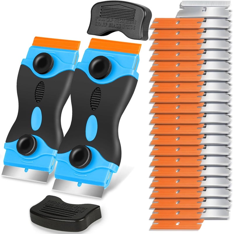 Nalisence Plastic Razor Blade Scraper Double Ended - Scraper Tool With 40pcs Metal & Plastic Razor Blades, Vinyl, Paint, Sticker Removal Tool For Cleaning Car, Window, Glass, Wood, Non Scratch - Image 1