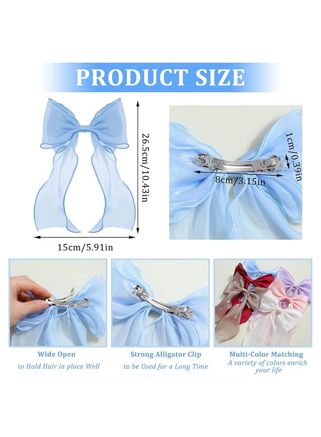 MXN 6 Pcs Big Ribbon Bow Hair Clip Elegant Ribbon Hair Accessories for Women and Girls with Oversized Long Tail Bow Hair Clip Hair Accessory, French Barrette Bow Hair Fastener for Daily Wear, Parties and Gifts - Image 2