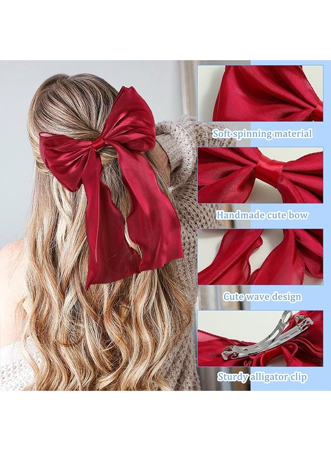 MXN 6 Pcs Big Ribbon Bow Hair Clip Elegant Ribbon Hair Accessories for Women and Girls with Oversized Long Tail Bow Hair Clip Hair Accessory, French Barrette Bow Hair Fastener for Daily Wear, Parties and Gifts - Image 3