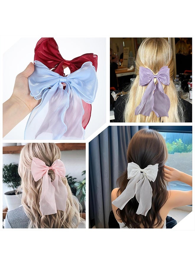 MXN 6 Pcs Big Ribbon Bow Hair Clip Elegant Ribbon Hair Accessories for Women and Girls with Oversized Long Tail Bow Hair Clip Hair Accessory, French Barrette Bow Hair Fastener for Daily Wear, Parties and Gifts - Image 5