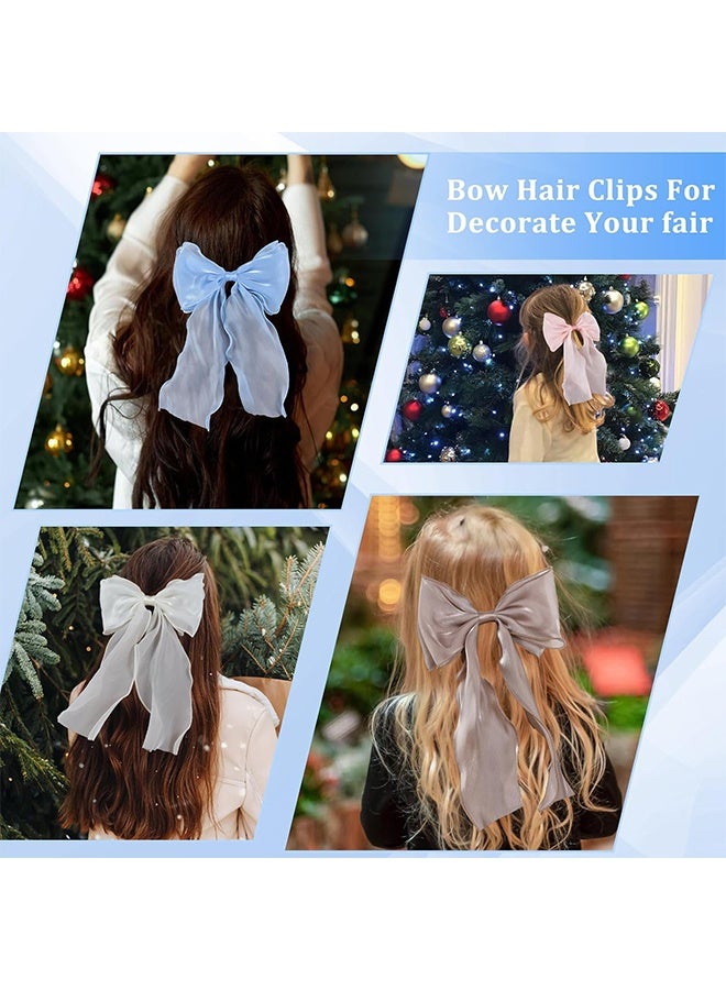 MXN 6 Pcs Big Ribbon Bow Hair Clip Elegant Ribbon Hair Accessories for Women and Girls with Oversized Long Tail Bow Hair Clip Hair Accessory, French Barrette Bow Hair Fastener for Daily Wear, Parties and Gifts - Image 4