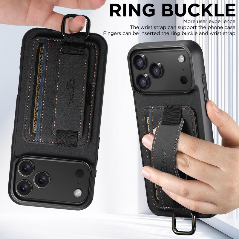 Suteni For Iphone Air H13 Litchi Leather Wrist Strap Wallet Back Phone Case(Black) - Image 4