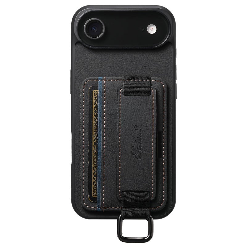 Suteni For Iphone Air H13 Litchi Leather Wrist Strap Wallet Back Phone Case(Black) - Image 1