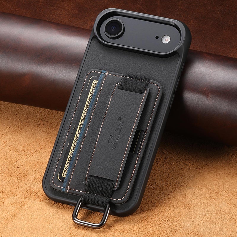 Suteni For Iphone Air H13 Litchi Leather Wrist Strap Wallet Back Phone Case(Black) - Image 2
