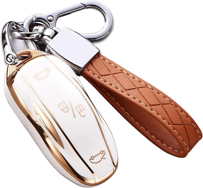 Cacacar Tesla Model X Key Fob Cover with Keychain - Ivory - Image 1