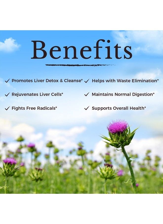 Vitalitown - Organic Milk Thistle 600 mg Seed Extract, 30:1 High Concentration, Equivalent to 18,000 mg Silymarin Marianum, Liver Support, Detox & Cleanse, 120 Vegan Caps - Image 1