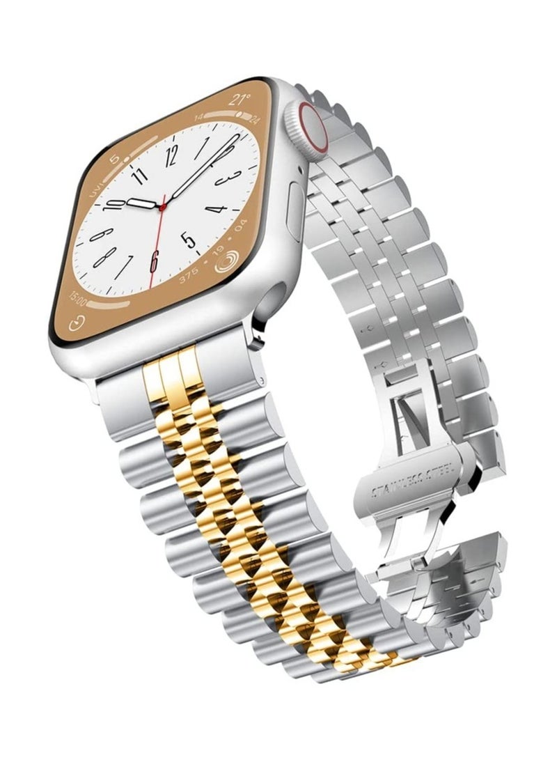 ELTRAZONE Compatible with Apple Watch Band Series 5 44mm 42mm, Stainless Steel Watch Band with Butterfly Folding Clasp for iWatch Band Series 5/4/3/2/1 - Image 1