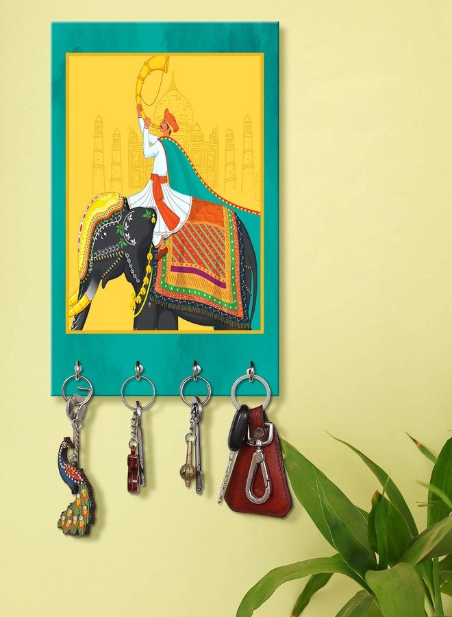 999STORE حامل أدوات ديكور للردهة من 999STORE، منظم تعليق جداري، حامل مفاتيح بتصميم فن المغول، يُعلق على الحائط (MDF_7.5X12 بوصة_متعدد الألوان) KeyholderP057 - Image 1