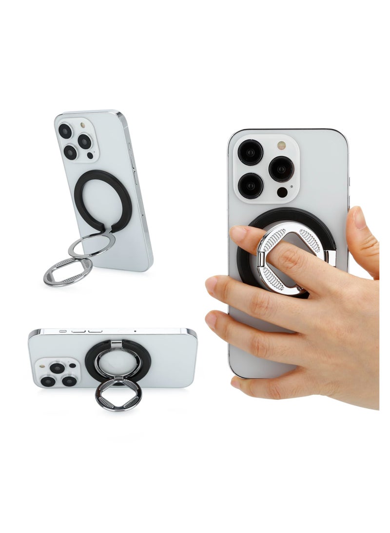 SYOSI Double Side Magnetic Phone Grip, Compatible with Magsafe Accessories, Adjustable Magnetic Phone Stand Holder, Car Mount Phone Grip Ring for iPhone 15/14/13/12 Series, Black, Android Accessories - Image 2