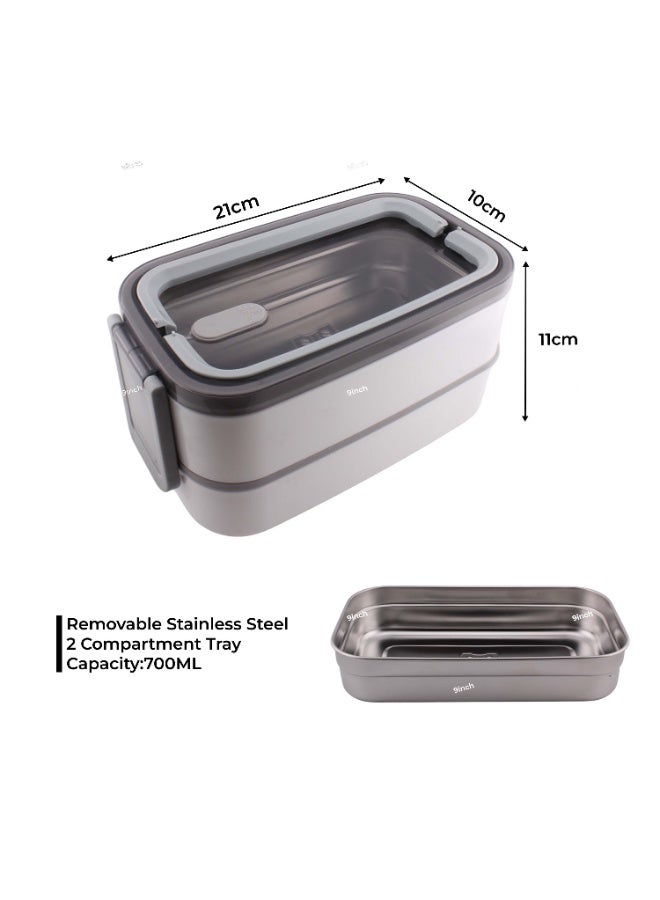CRAVISTA Stainless Steel Bento Lunch Box for Office – 2 Tier Insulated Lunch Box (1400ml) with Lunch Bag, Spoon & Fork | Leakproof, BPA-Free & Dishwasher Safe Tiffin for Adults & Kids - Image 4