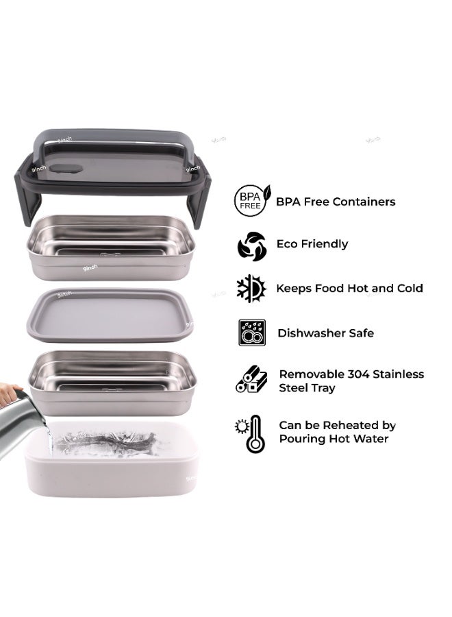 CRAVISTA Stainless Steel Bento Lunch Box for Office – 2 Tier Insulated Lunch Box (1400ml) with Lunch Bag, Spoon & Fork | Leakproof, BPA-Free & Dishwasher Safe Tiffin for Adults & Kids - Image 5