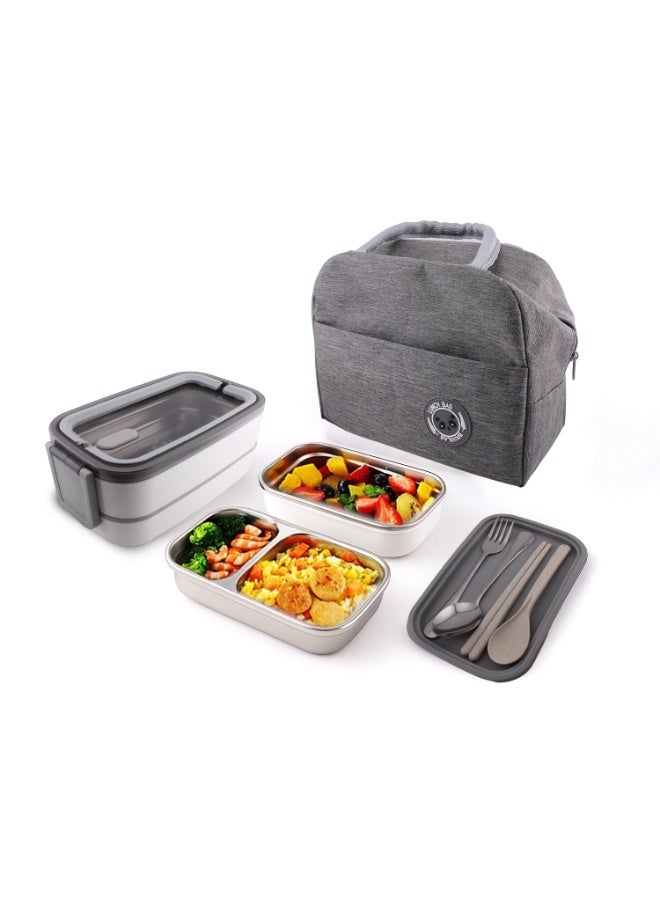 CRAVISTA Stainless Steel Bento Lunch Box for Office – 2 Tier Insulated Lunch Box (1400ml) with Lunch Bag, Spoon & Fork | Leakproof, BPA-Free & Dishwasher Safe Tiffin for Adults & Kids - Image 1
