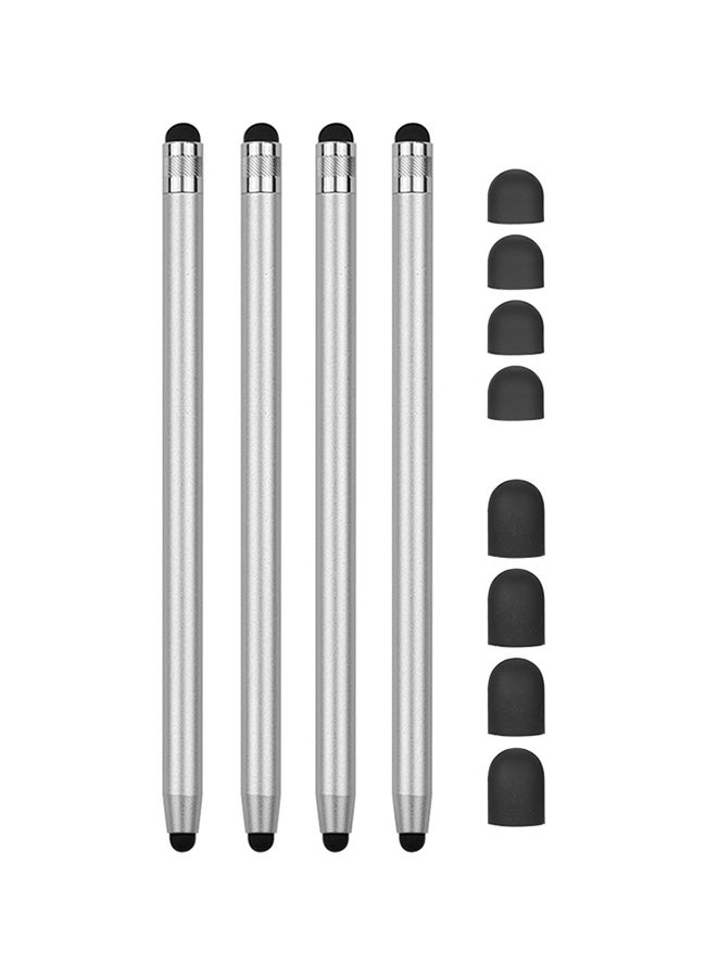 Silver Universal Stylus Pen Set with 4 Pieces and 8 Bonus Soft Rubber Tips for Tablets - Image 1