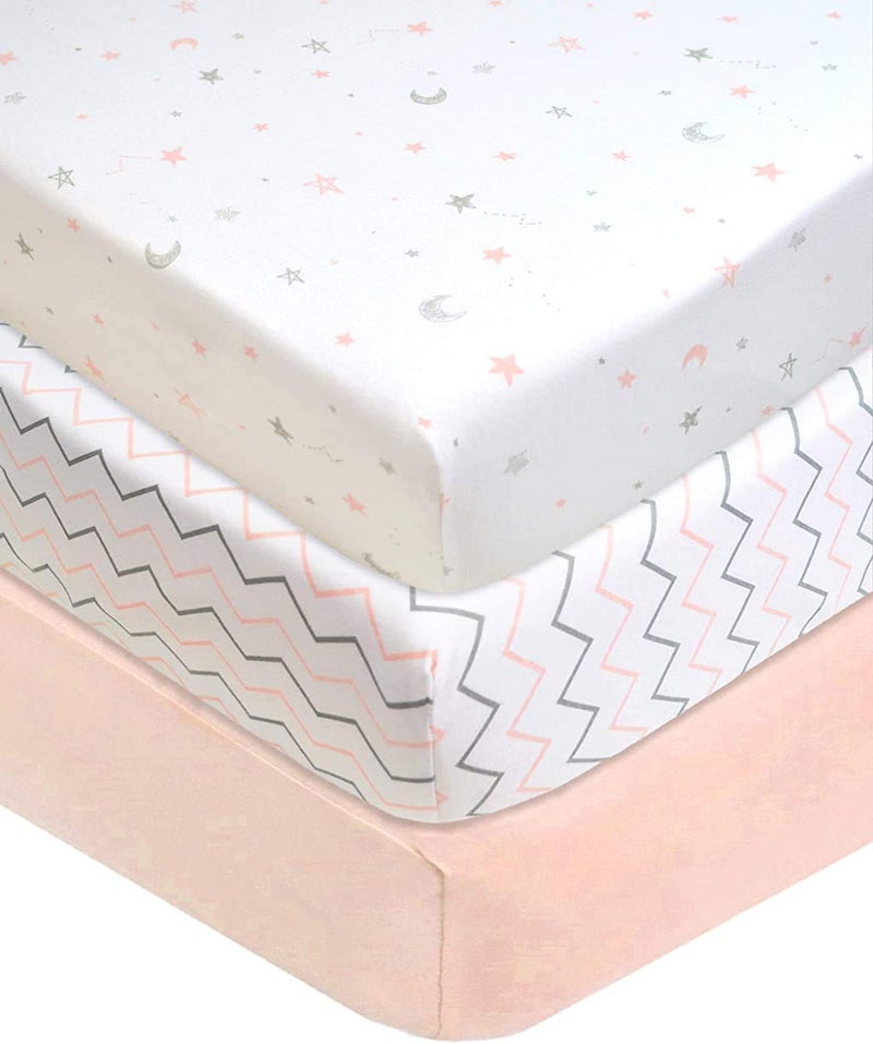 American Baby Company American Baby Company 3 Pack Fitted Crib Sheets 28 x 52 Soft Breathable Neutral 100 Cotton Jersey Sheet Blush Pink StarZigzag for Boys and Girls Fits Crib and Toddler Bed mattresses 