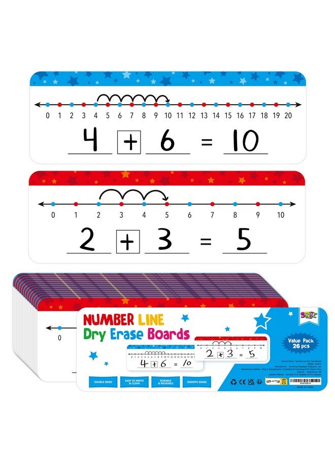 سبرايت جرو 26 مجموعة من بطاقات السبورة القابلة للمسح الجاف لخطوط الأرقام، لوحة قابلة للكتابة والمسح على الوجهين - 0-10 على جانب واحد و0-20 على الجانب الآخر، سبورة بيضاء للرياضيات للأطفال والطلاب والفصول الدراسية والمنزل (12 بوصة × 4 بوصة) - Image 1