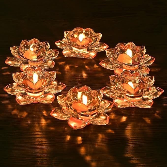 ARUZEN ARUZEN Crystal Lotus Shape Candle Holders Creative Decoration for Home Decoration Tealight Holders Wedding Gift Idea Glass Lotus Flower Tea Light Candle Holder Pack of 1  - Image 5