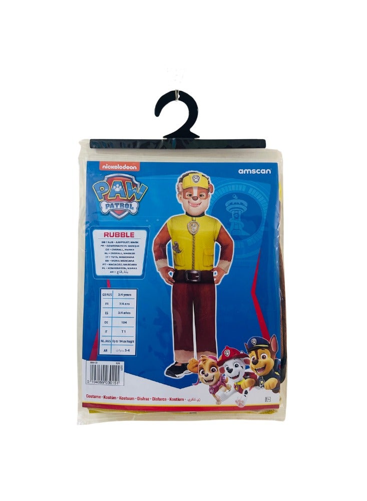 Amscan Official Nickelodeon Paw Patrol Rubble Kids Cosplay Dress-Up Roleplay Child Costume Yellow Jumpsuit with Mask - Image 5