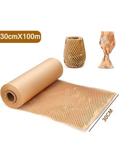 Taimi Eco Friendly Packaging Honeycomb Packing Paper for Moving Dishes Breakables Bubble Cushion Wrap Roll Bulk Gift Wrapping Shipping Supplies Box Void Filler Fragile Items - Size: 30cmX100m  - Image 1