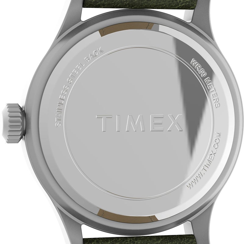 TIMEX ساعة تيمكس للرجال إكسبيديشن سكاوت 40 مم - علبة فضية مع قرص أسود وحزام جلد أخضر - Image 3