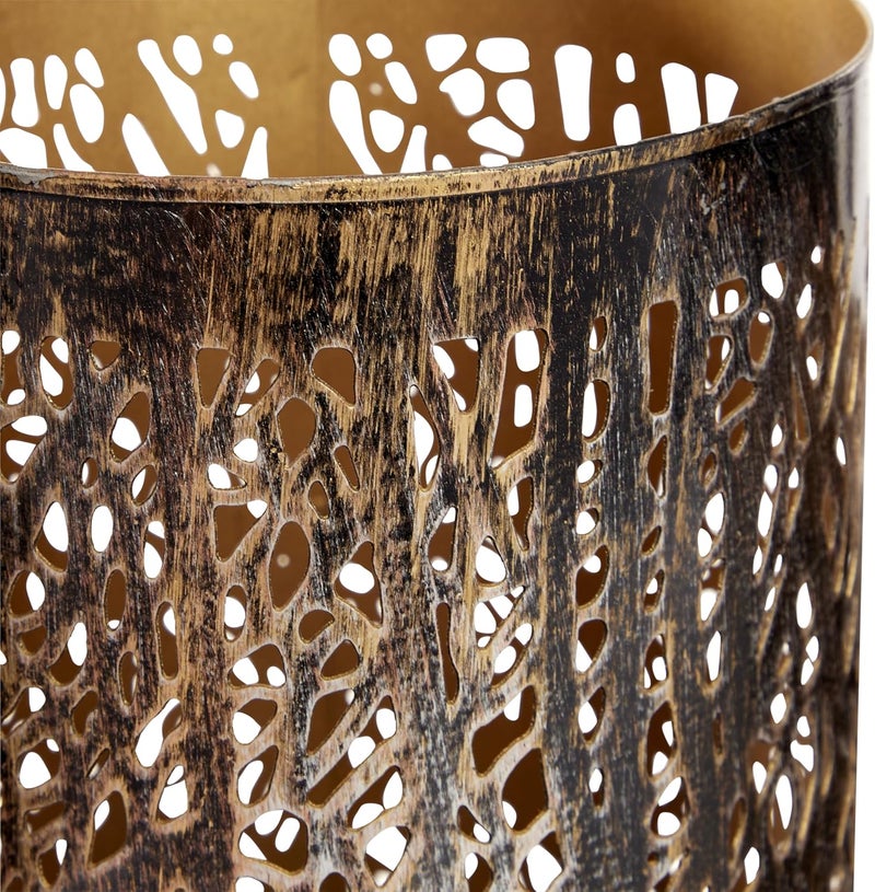 Deco 79 Metal Indoor Outdoor Candle Lantern Cutout Tree Branch Lantern Candle Holder with Gold Interior, Set of 3 Lantern 12", 9", 5"H, Bronze - Image 2