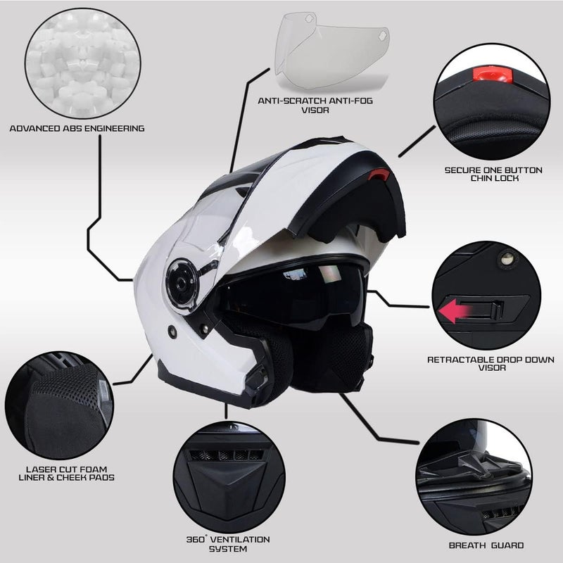 Milwaukee Helmets MPH9816DOT Breeze White Advanced Motorcycle Modular Helmet with Drop Down Visor - X-Large - Image 2