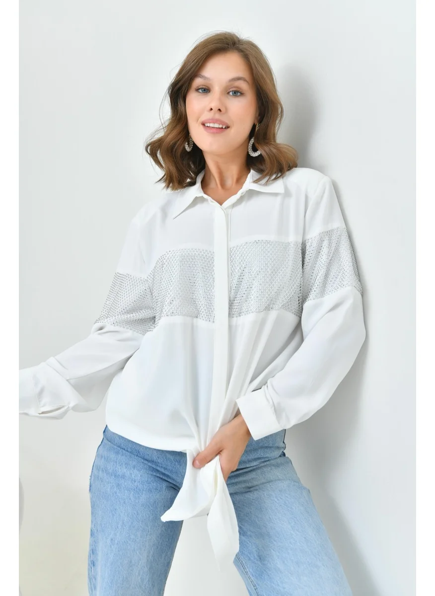 Garmi Women's Mesh Detail Shirt Ecru