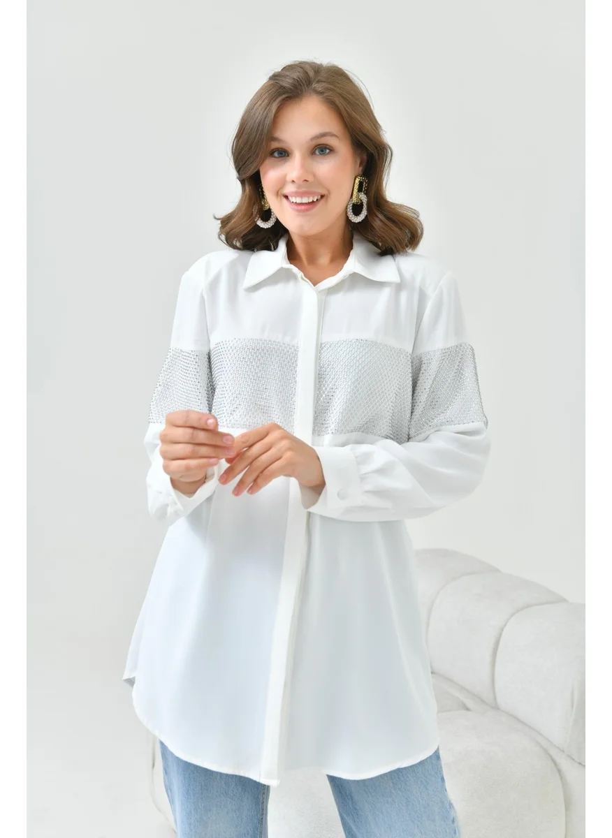 Garmi Women's Mesh Detail Shirt Ecru