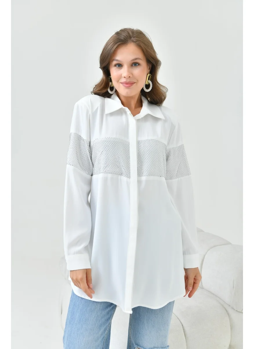 Garmi Women's Mesh Detail Shirt Ecru