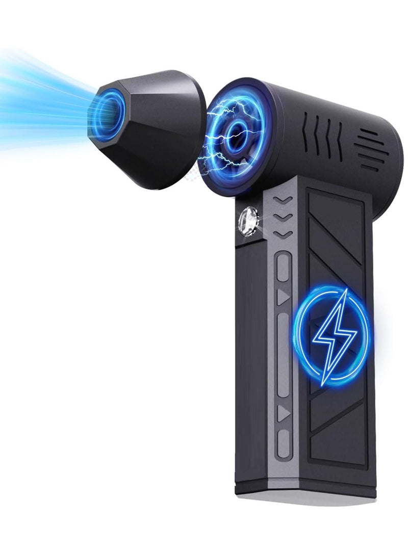 مروحة نفاثة صغيرة عنيفة، 130000 دورة في الدقيقة، مروحة تربو قوية لاسلكية، بطارية 5000 مللي أمبير في الساعة، منفاخ غبار لاسلكي مع ضوء LED، محمول باليد قابل لإعادة الشحن لتجفيف السيارات والمنازل ولوحات مفاتيح الكمبيوتر والاستخدام الخارجي - أسود - Image 1